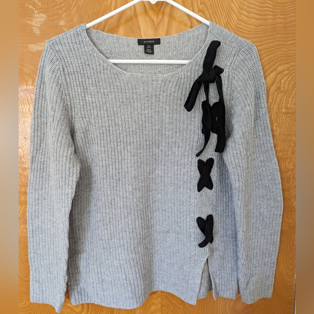 Halogen Gray Sweater with Black Bow Accents